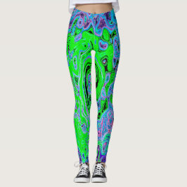 Lime Green Groovy Abstract Retro Liquid Swirl Leggings