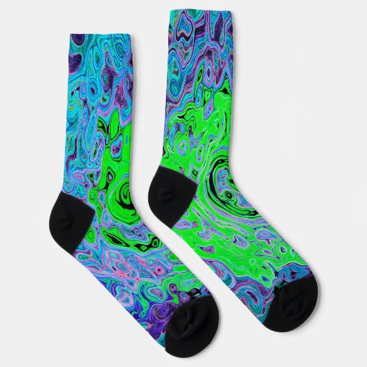 Lime Green Groovy Abstract Retro Liquid Swirl Sokken (Rechts)