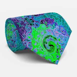 Lime Green Groovy Abstract Retro Liquid Swirl Stropdas