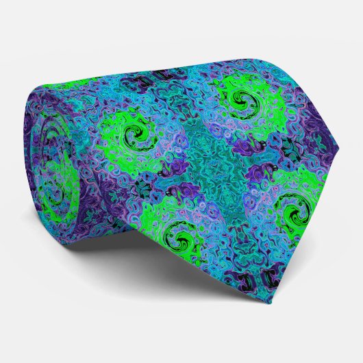 Lime Green Groovy Abstract Retro Liquid Swirl Stropdas (Opgerold)