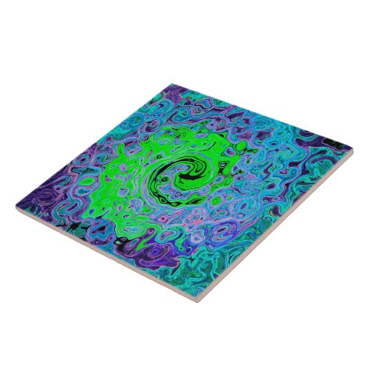 Lime Green Groovy Abstract Retro Liquid Swirl Tegeltje (Zijkant)