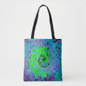 Lime Green Groovy Abstract Retro Liquid Swirl Tote Bag (Voorkant)