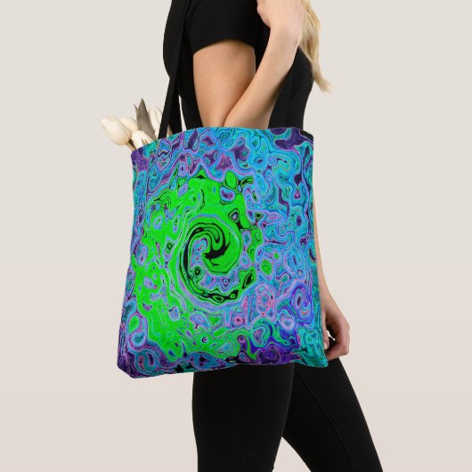 Lime Green Groovy Abstract Retro Liquid Swirl Tote Bag (Dichtbij)