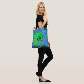 Lime Green Groovy Abstract Retro Liquid Swirl Tote Bag (Op model)