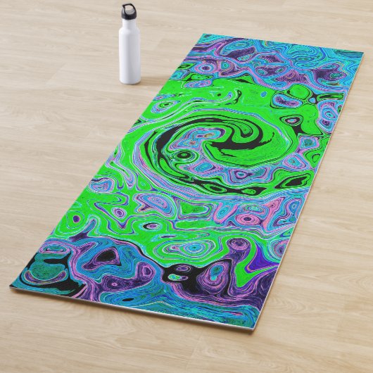 Lime Green Groovy Abstract Retro Liquid Swirl Yogamat (In situ)
