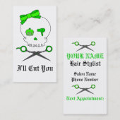 Lime Green Hair Stylist Skull & Scissour Crossbone Afsprakenkaartje (Voorkant / Achterkant)