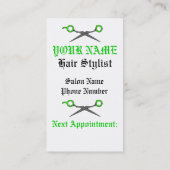 Lime Green Hair Stylist Skull & Scissour Crossbone Afsprakenkaartje (Achterkant)