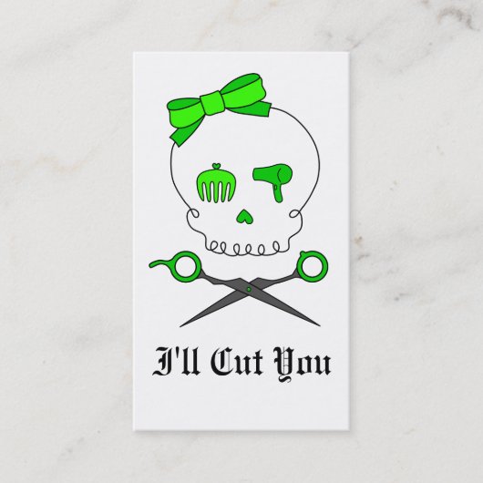 Lime Green Hair Stylist Skull & Scissour Crossbone Afsprakenkaartje (Voorkant)