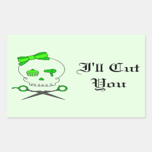 Lime Green Hair Stylist Skull & Scissour Crossbone Rechthoekige Sticker