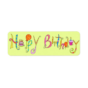 Lime Green Happy Birthday Address Label Sticker