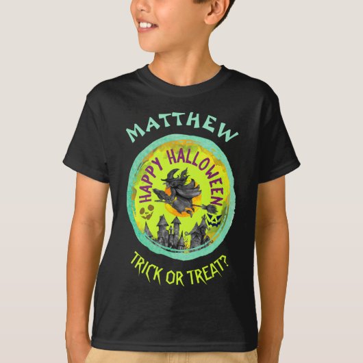 Lime green Happy Halloween custom T-Shirt (Voorkant)