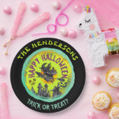 Lime green Happy Halloween Papieren Bordje (Feest)