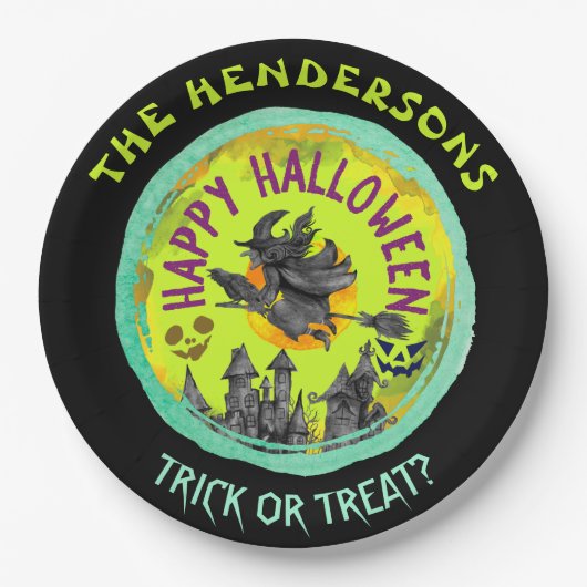 Lime green Happy Halloween Papieren Bordje (Voorkant)