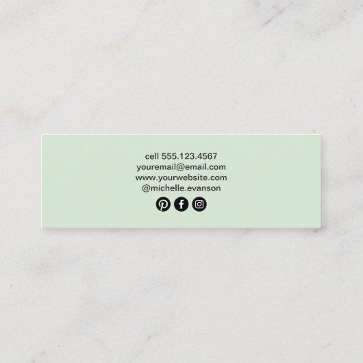 Lime Green Healing Arts Crystal Boho Mini Visitekaartje (Achterkant)