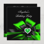 Lime Green Heart Black Bow Afbeelding Birthday Par Kaart (Voorkant / Achterkant)