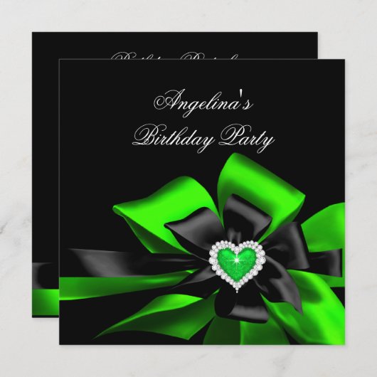 Lime Green Heart Black Bow Afbeelding Birthday Par Kaart (Voorkant / Achterkant)