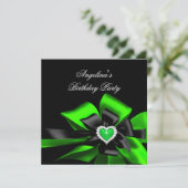 Lime Green Heart Black Bow Afbeelding Birthday Par Kaart (Staand voorkant)