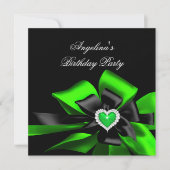 Lime Green Heart Black Bow Afbeelding Birthday Par Kaart (Voorkant)