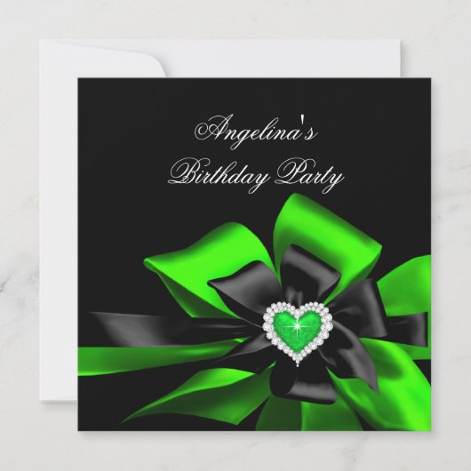 Lime Green Heart Black Bow Afbeelding Birthday Par Kaart (Voorkant)