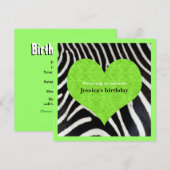 Lime Green Heart met uitnodiging van Zebra Print P (Voorkant / Achterkant)