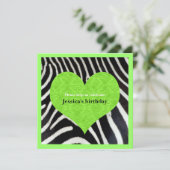 Lime Green Heart met uitnodiging van Zebra Print P (Staand voorkant)