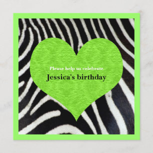 Lime Green Heart met uitnodiging van Zebra Print P