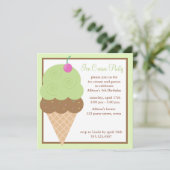 Lime Green Ice Cream Cone Birthday Party Kaart (Staand voorkant)