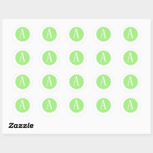 Lime Green Initial Round Stickers (Vel)