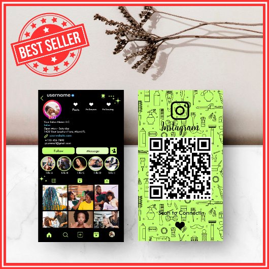 Lime Green Instagram Kapsalon QR Visitekaartje