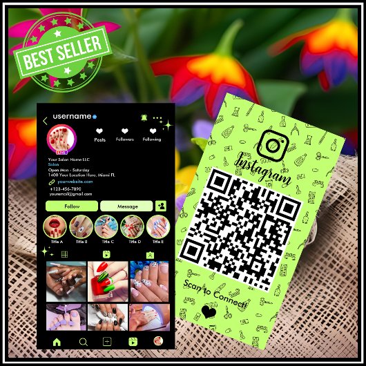Lime Green Instagram Nagelstudio QR-code Visitekaartje
