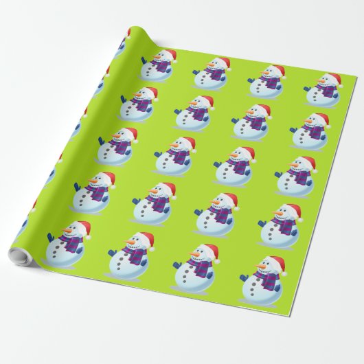 Lime Green-kerstsnowman-omslagpapier Cadeaupapier (Uitgerold)