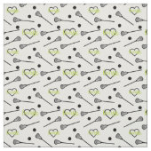 Lime Green Lacrosse Sticks and Hearts Pattern Stof (Swatch)