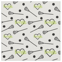Lime Green Lacrosse Sticks and Hearts Pattern Stof