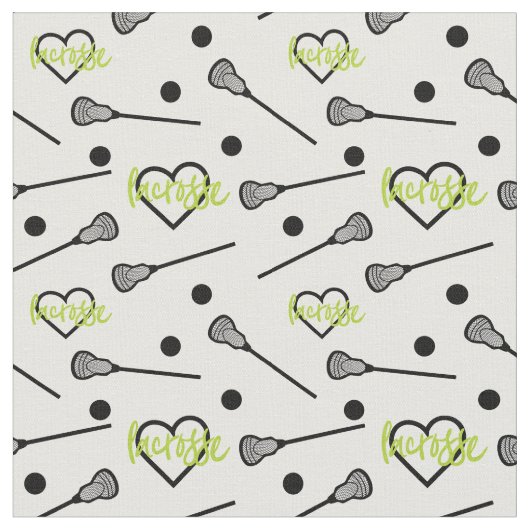 Lime Green Lacrosse Sticks and Hearts Pattern Stof (Close Up)