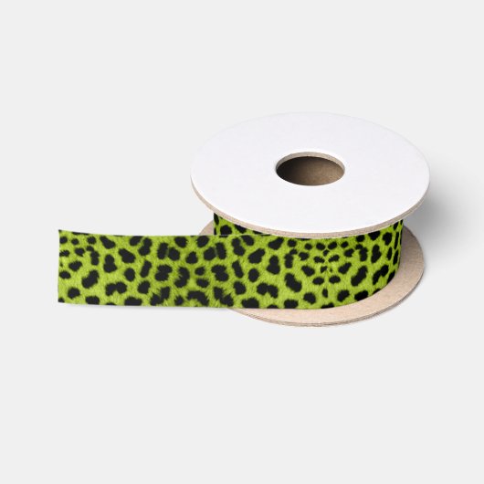 Lime Green Leopard Animal Print Ribbon Satijnen Lint (Spoel)