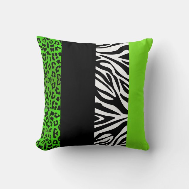 Lime Green Leopard en Zebra Animal Print Kussen (Voorkant)
