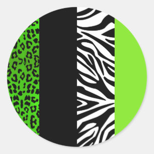 Lime Green Leopard en Zebra Animal Print Ronde Sticker