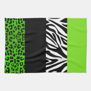 Lime Green Leopard en Zebra Animal Print Theedoek