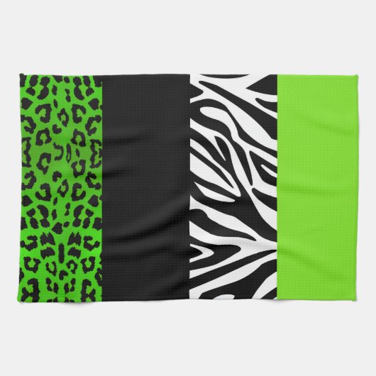 Lime Green Leopard en Zebra Animal Print Theedoek (Horizontaal)