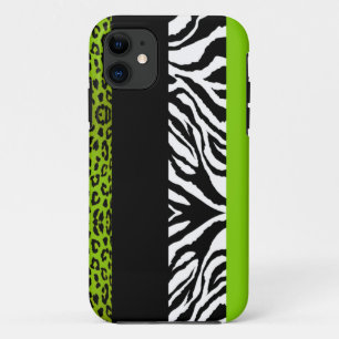 Lime Green Leopard en Zebra Custom Animal Print iPhone 11 Hoesje
