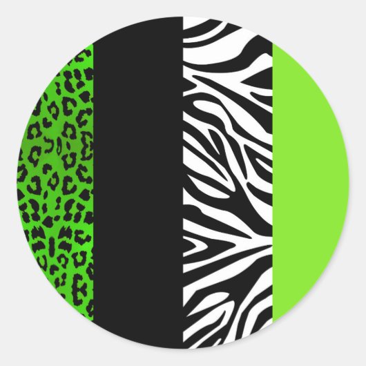 Lime Green Leopard en Zebra Dierenprint Ronde Sticker (Voorkant)