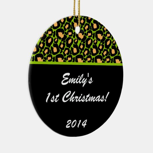 Lime Green Leopard Spot Gepersonaliseerde Name Orn Keramisch Ornament (Rechts)