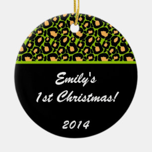 Lime Green Leopard Spot Gepersonaliseerde Name Orn Keramisch Ornament