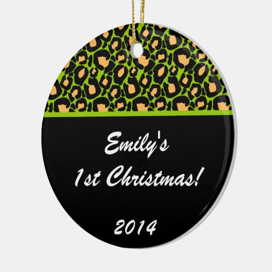 Lime Green Leopard Spot Gepersonaliseerde Name Orn Keramisch Ornament (Links)