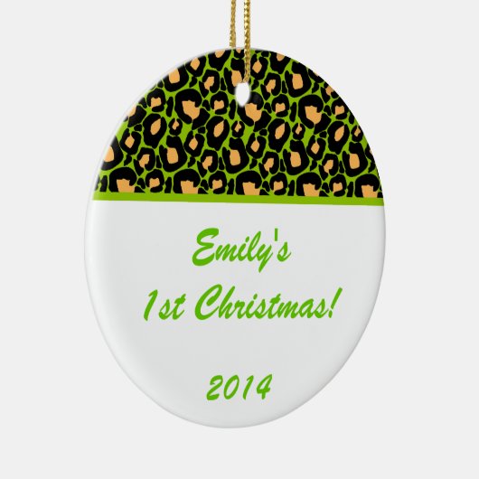 Lime Green Leopard Spot Gepersonaliseerde Name Orn Keramisch Ornament (Rechts)