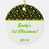 Lime Green Leopard Spot Gepersonaliseerde Name Orn Keramisch Ornament (Voorkant)