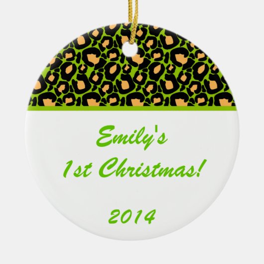 Lime Green Leopard Spot Gepersonaliseerde Name Orn Keramisch Ornament (Voorkant)