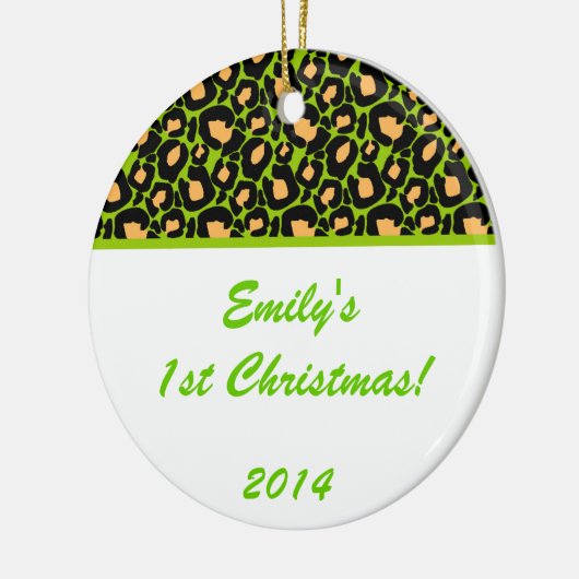Lime Green Leopard Spot Gepersonaliseerde Name Orn Keramisch Ornament (Links)