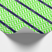 Lime Green LG Chevron Navy Blue Name Monogram Cadeaupapier (Hoek)