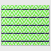 Lime Green LG Chevron Navy Blue Name Monogram Cadeaupapier (Vlak)